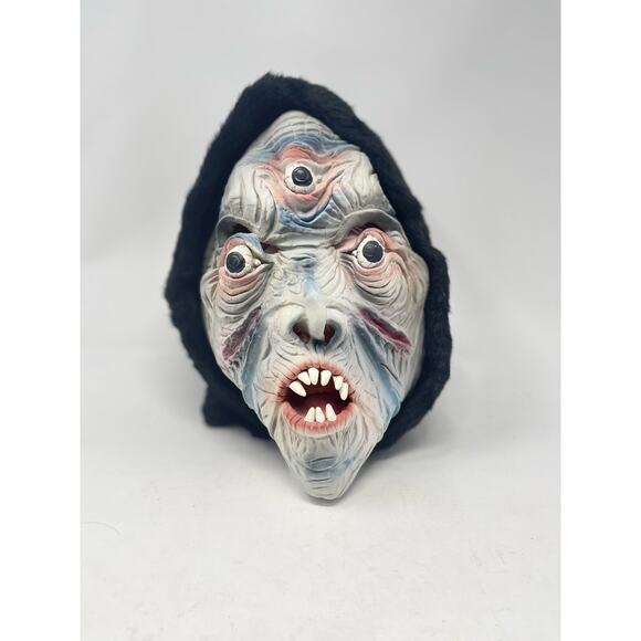 Vintage Topstone Halloween Full Hooded Fur 3-Eyed Monster Ghoul Rubber Mask - Picture 1 of 4